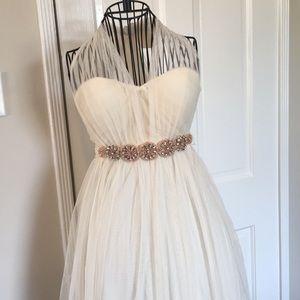 M PinkBlush Chiffon Wedding Dress w/ Rosegold Belt